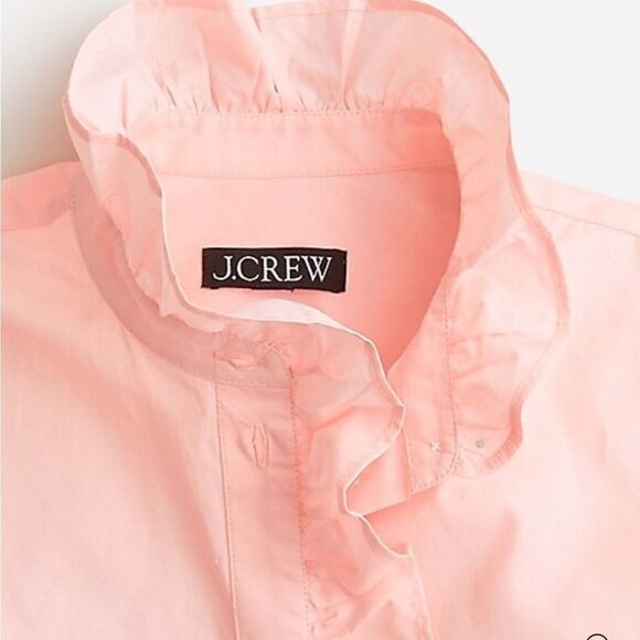 J Crew Pink Long Sleeve 100% cotton Ruffle Cottage Top w split hem- 4- like new! - Picture 12 of 12